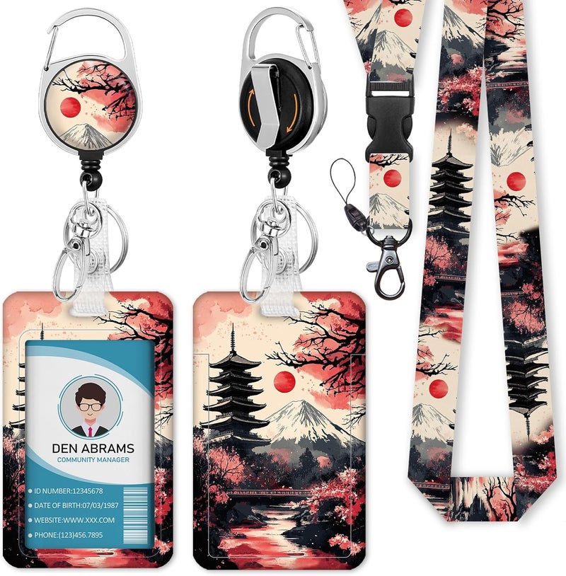 Piefly Lanyards for Id Badges, Badge Holder with Retractable Reel Belt Clip, Red Moon Work Name Tag Lanyard Vertical ID Card Protector Case for Women Nurse Doctor Teacher Student - Image 1